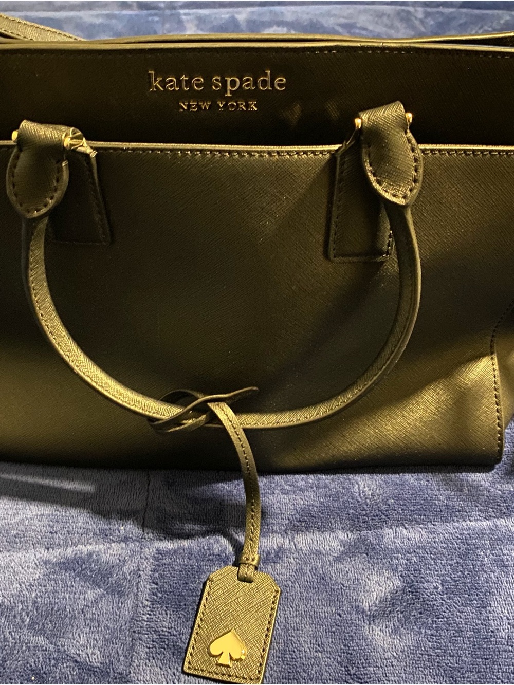 kate spade Black Saffiano Leather Satchel with Gold Spade Tag